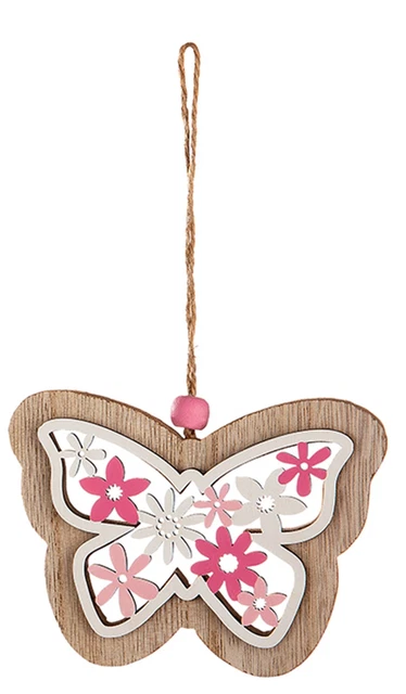 Gancio Finestra Holz-Hänger-Schmetterling Fiori Natura Rosa 10x1x17cm Campagna