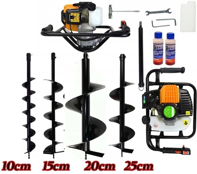 52CC 2 Takt Erdlochbohrer Erdbohrgerät Kit Pfahlbohrer Erdbohrer Pfahlbohrer Benzin + 3 Bohrer 4