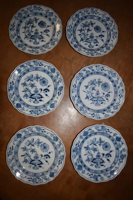 Meissen 6 Teller Zwiebelmuster, Knaufzeit, 17,5cm Durchmesser, 2,5cm hoch