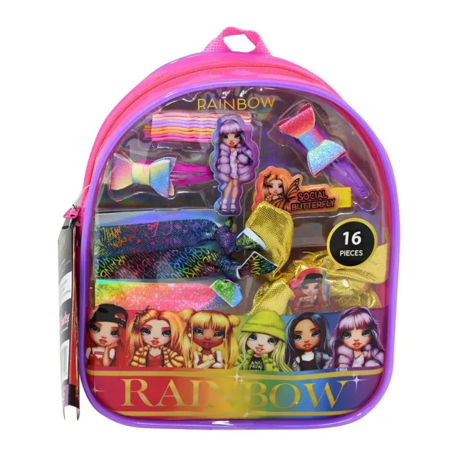 Mochila transparente para niñas Townley Girl arco iris accesorios de pelo alto - 16 piezas