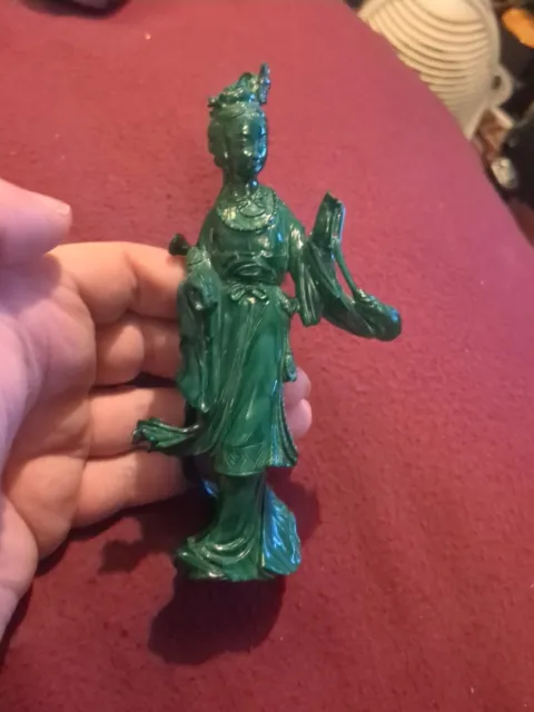 Beautiful Chinese Japanese Geisha Carved Malachite Statue Figure.