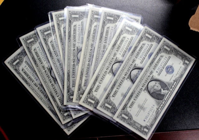 10) TEN  Gem Crisp   1957-A $1 One Dollar Silver Certificate ALL IN HARD SLEEVES