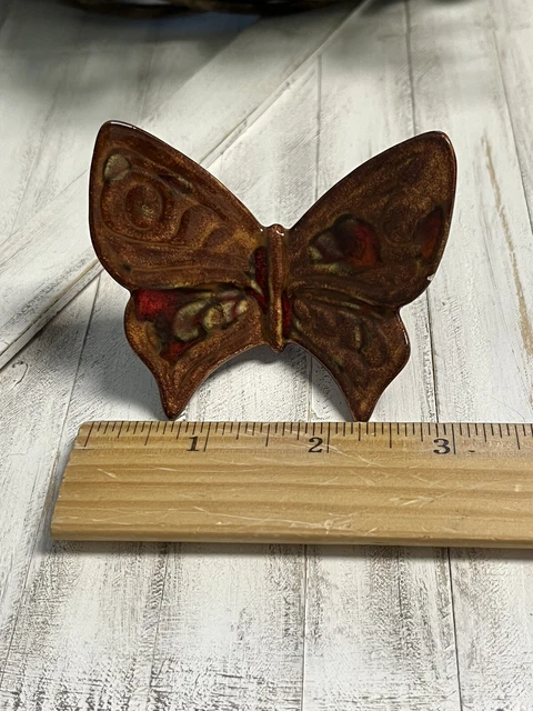 Rare 70's Ceramic macrame brown butterfly vintage bead SM CHIP SOLD AS IS 3257K