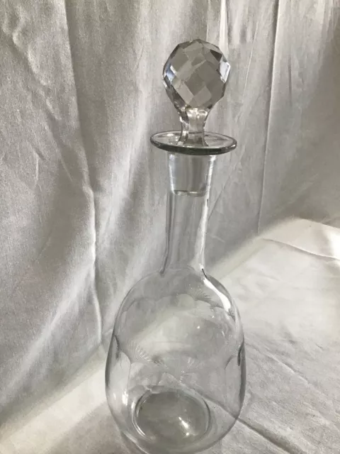 Carafe À Liqueur En Verre Gravé Avec Son Bouchon Taillé Polyfacettes