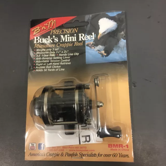BNM BUCKS MINI Reel Righthand/ Lefthand Holds 50 yards Crappie Reel Fishing  New $21.99 - PicClick