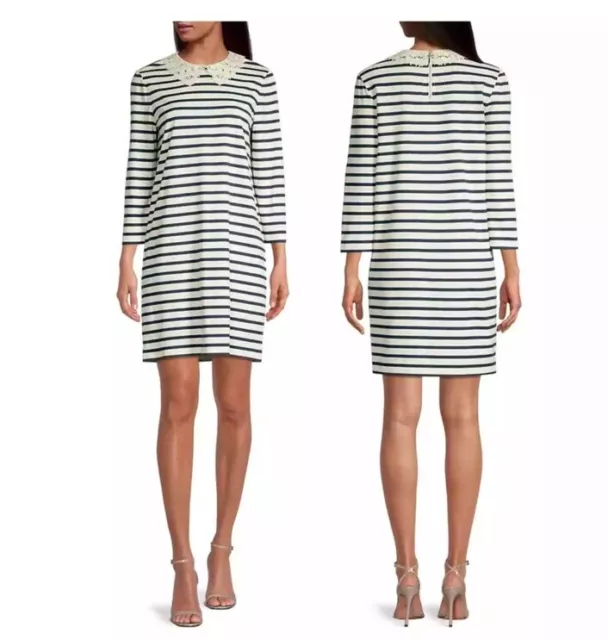 Kate Spade New York Lace Collar Striped Tee Dress Size Medium Blue & White