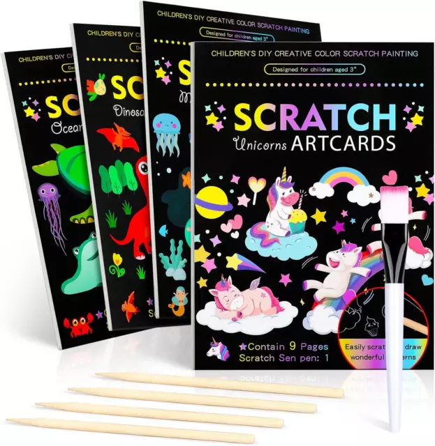 50 Sheets Magic Rainbow Scratch Art Paper Note book Fully Black for Kids  Drawing