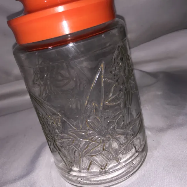 Vintage Anchor Hocking Glass Jar Canister Orange Lid DAFFODILS Tang Coffee