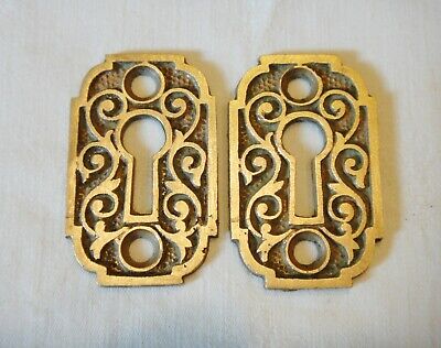 (2) Pair Victorian Eastlake Ornate Brass Key Escutcheon Hardware Matching Set #3