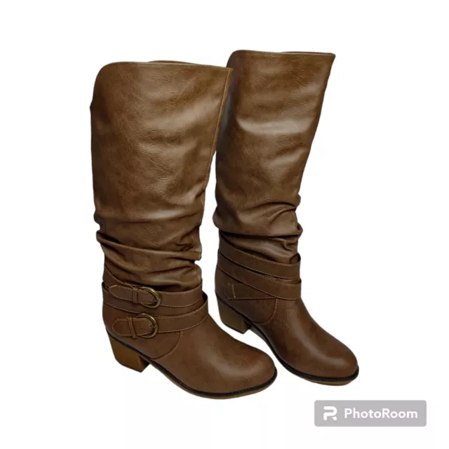 New Journee Collection Taupe Brown Strappy Buckle Slouch Boots size 9 Shoes