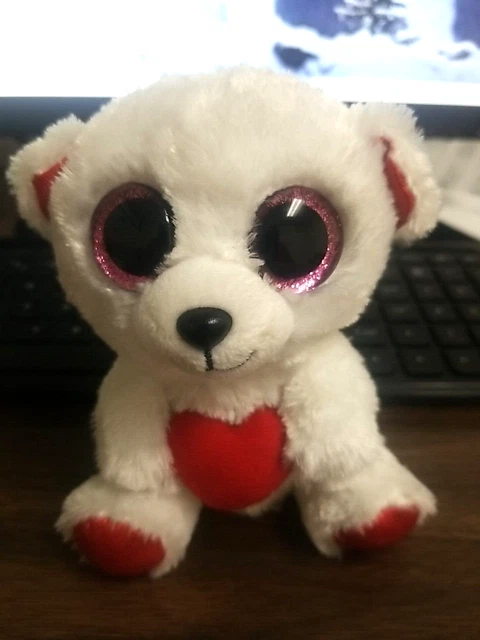 TY BEANIE BABIES Collection White Heart Cuddy Bear Plush Soft Sits