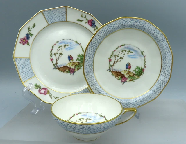 Bernardaud Limoges Porzellan Teetasse und Untertasse Trio Art Deco Korb gewebt SELTEN