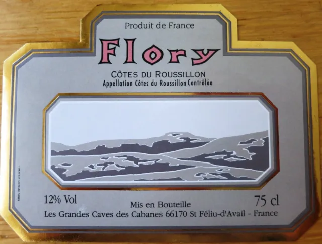 Etiquettes vin FRANCE FLORY Cotes Roussillon Grandes Caves Cabanes  wine labels