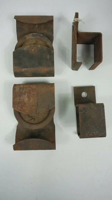 Vintage Antique Barn Door Rustic Door Pulley Rollers Steel Pair with Brackets