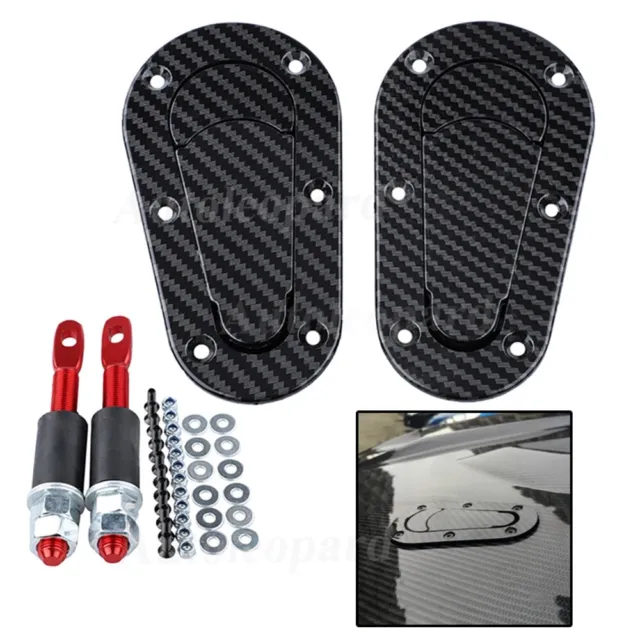 Carbon Fiber Racing Car Bonnet Plus Flush Mount Hood Latch Steel Pin Locking Kit