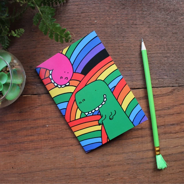Dinosaur Rainbows Notebook- 36 Plain Pages - Pocket Size - 100% Recycled - Eco