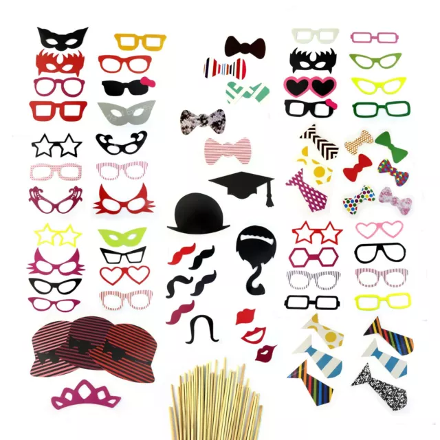 76PCs Photo Booth Wedding Photography Selfie Props on a Stick Birthday Party Fun