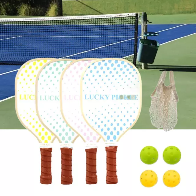 4x Pickleball Rackets and Balls Portable Wooden Pickleball