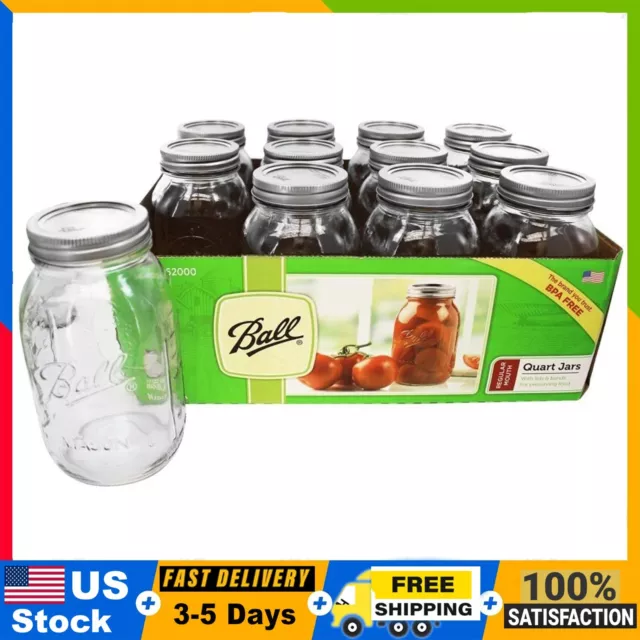 Ball Regular Mouth 32 oz Quart Mason Jars with Lids & Bands, 12 Count Mason Jars