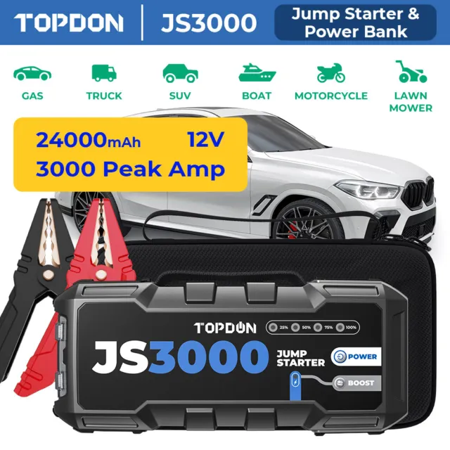 2024 TOPDON JS3000 Car Jump Starter 24000mAh Booster Power Bank Battery Charger