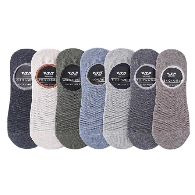 5 Pack Men's Invisible Socks No Show Low Cut Cotton Anti Slip White Black