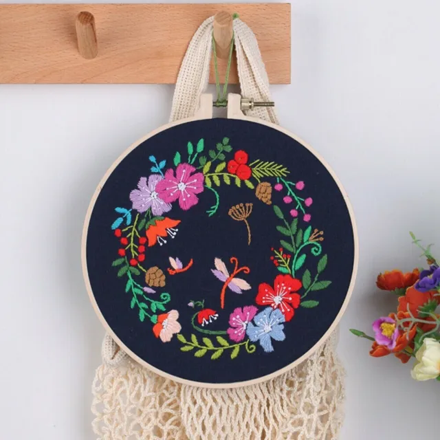 1x Embroidery Kit Beginner Cross Stitch Kits Pre-Printed Floral Pattern Hoop DIY
