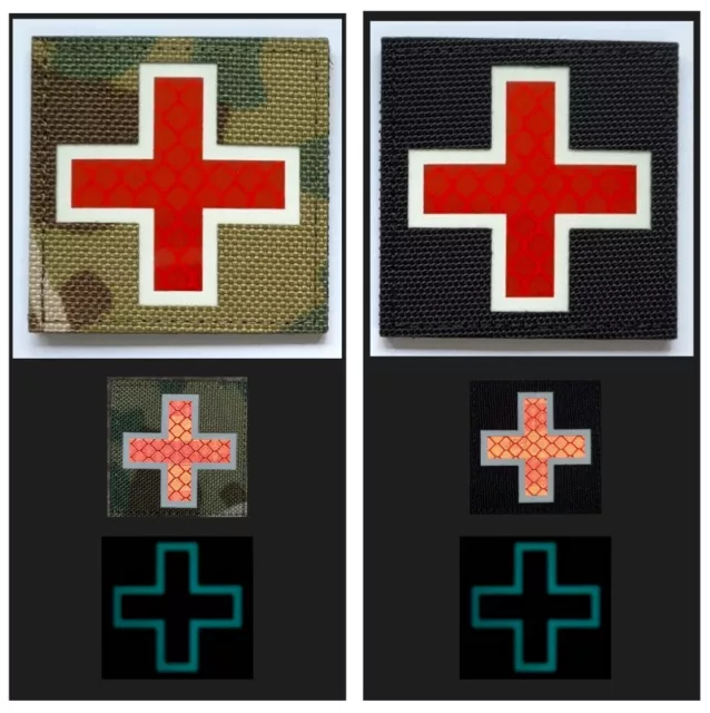 Glow in Dark Medic Patch Reflective Paramedic Cross Hook Loop Military First Aid