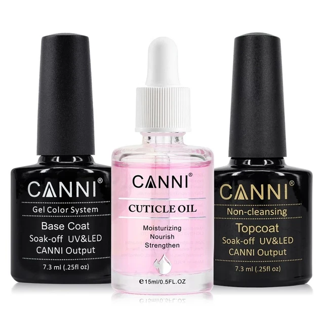 Gel Nail Polish Top Coat Art Base Cuticle Oil Kit  Canni Acrylic Paint 3Pcs Set