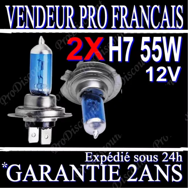 Kit DE 2 Ampoule Lampe Halogene Feu Phare XENON GAZ SUPER WHITE H7 55W 6500K 12V