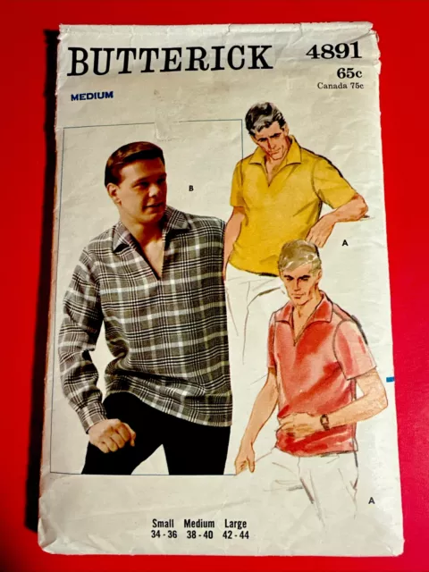 Vntg 1960’s Men’s Pullover Overshirt Shirt Sewing Pattern M 38-40 Butterick 4891