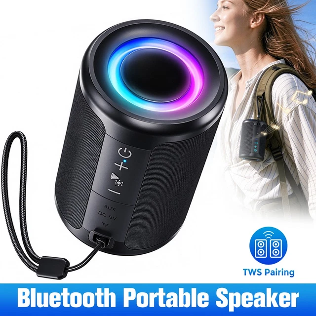 MINI WIRELESS BLUETOOTH Speaker RGB Beat Sync Light TWS Stereo TF AUX ...