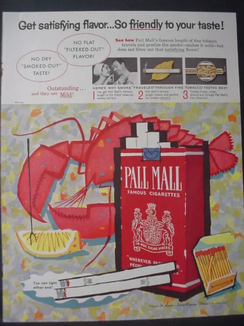 1959 Pall Mall Cigarettes Satisfying Flavor Nice Color Vintage Print Ad 12309