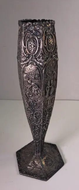 Antique Weidlich Brothers Art Nouveau Repousse Silver Plate Vase #2377