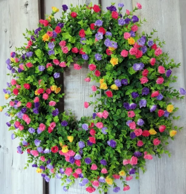 (A)Colorful Spring Summer Wreath Farmhouse Colorful Cottage Wreath With