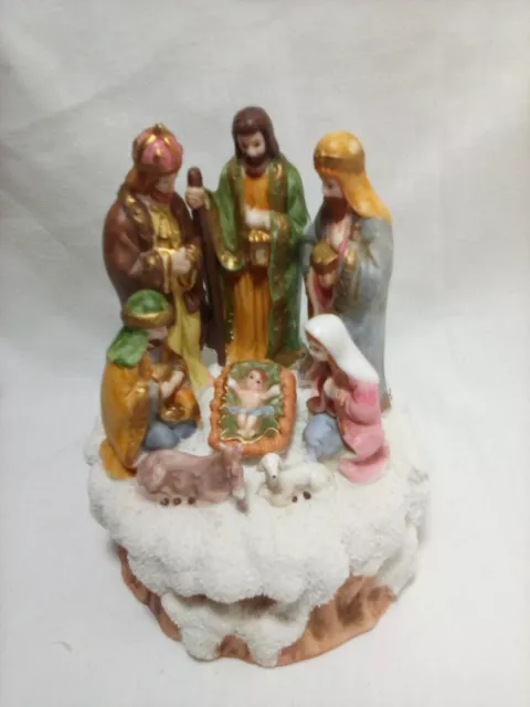 Vintage Holy Family Nativity Scene Wind Up Music Box Plays Silent Night