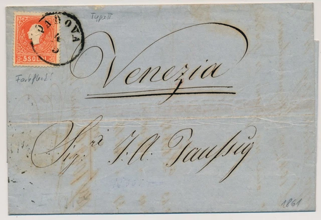 LOMBARDEI-VENETIEN 1861 5sld. ZENTRIERT! Brief (Inhalt) PADOVA nach VENEZIA