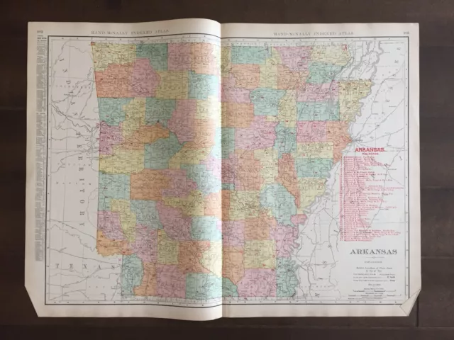 Large 21" X 28" COLOR Rand McNally Map of Arkansas  (1905)