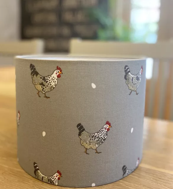 New Handmade  Lampshade Sophie Allport Chickens Hens Grey