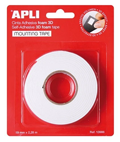 APLI 13986 Ruban adhésif double face en mousse Blanc 19 mm x 2,28 m