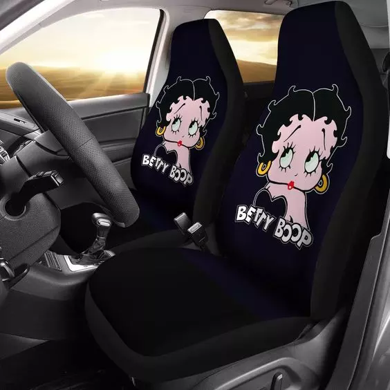 Cute Cartoon Betty Boop In Black Car Seat Covers (set of 2)