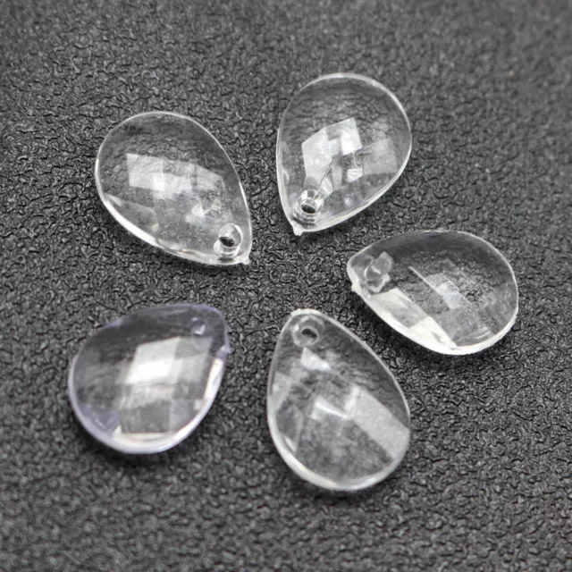 200 Clear Acrylic Faceted TearDrop Pendants 15X11mm Top Hole Beads Craft DIY