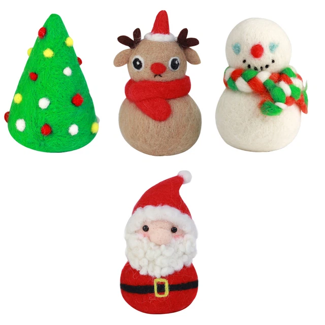 Fieltros con aguja de Navidad: 4 juegos Santa Claus muñeco de nieve lana fieltros kits