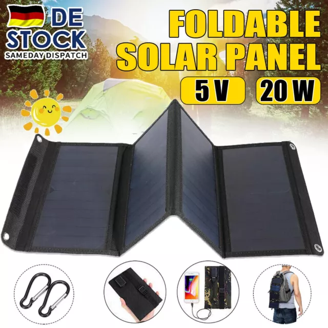 20W Usb Faltbar Solarpanel Solarmodul Power Bank Handy Ladegerät Camping Wander