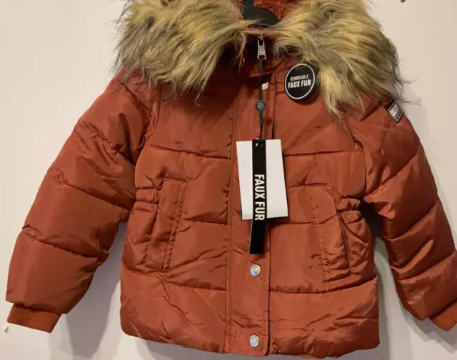 Girls DKNY Age 5 Brown Copper Winter Hooded Coat New with tag