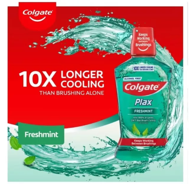 1x 60mL Colgate Plax Antibacterial Alcohol Free Travel Mouthwash Fresh mint 2