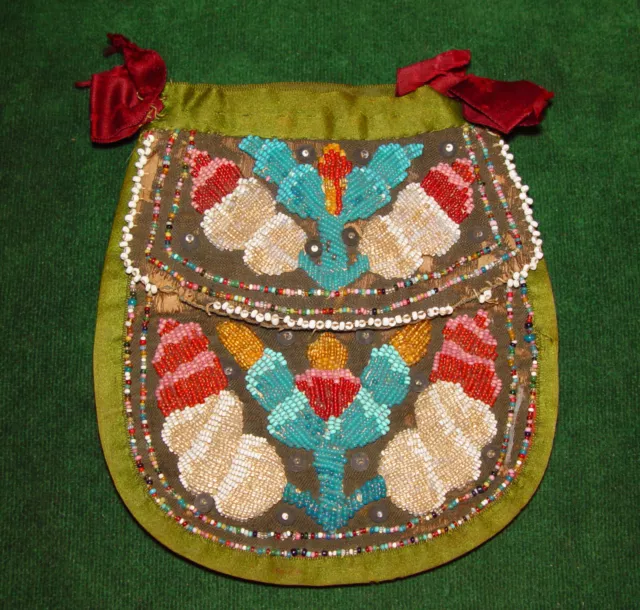 Antique Native American Woodland Indian Iroquois, Mohawk Beaded Silk Purse 2