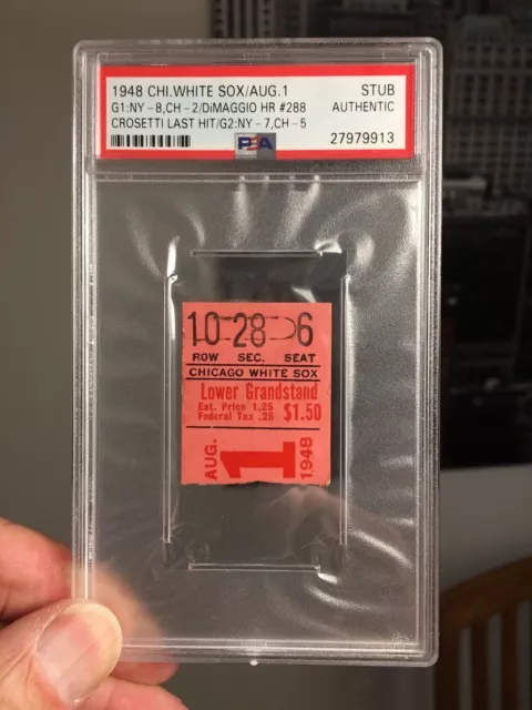 1948 New York Yankees Chicago Ticket DiMaggio HR #288 Croisements Final Hit PSA 3