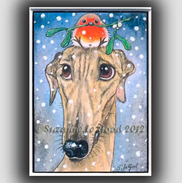 Greyhound dog art print Robin Christmas from original painting Suzanne Le Good