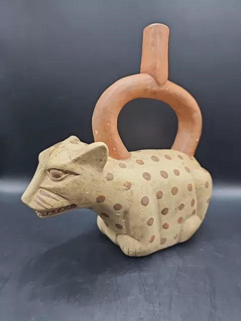 Cat Effigy Stirrup Vessel Peruvian Pre-Columbian Historical Reproduction Vintage