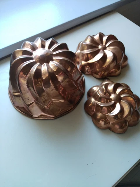 Lot De 3 Anciens Moules à Gâteaux Anglais - Aluminium - Diamètre 7,5 Cm - Ronds - Occasion
